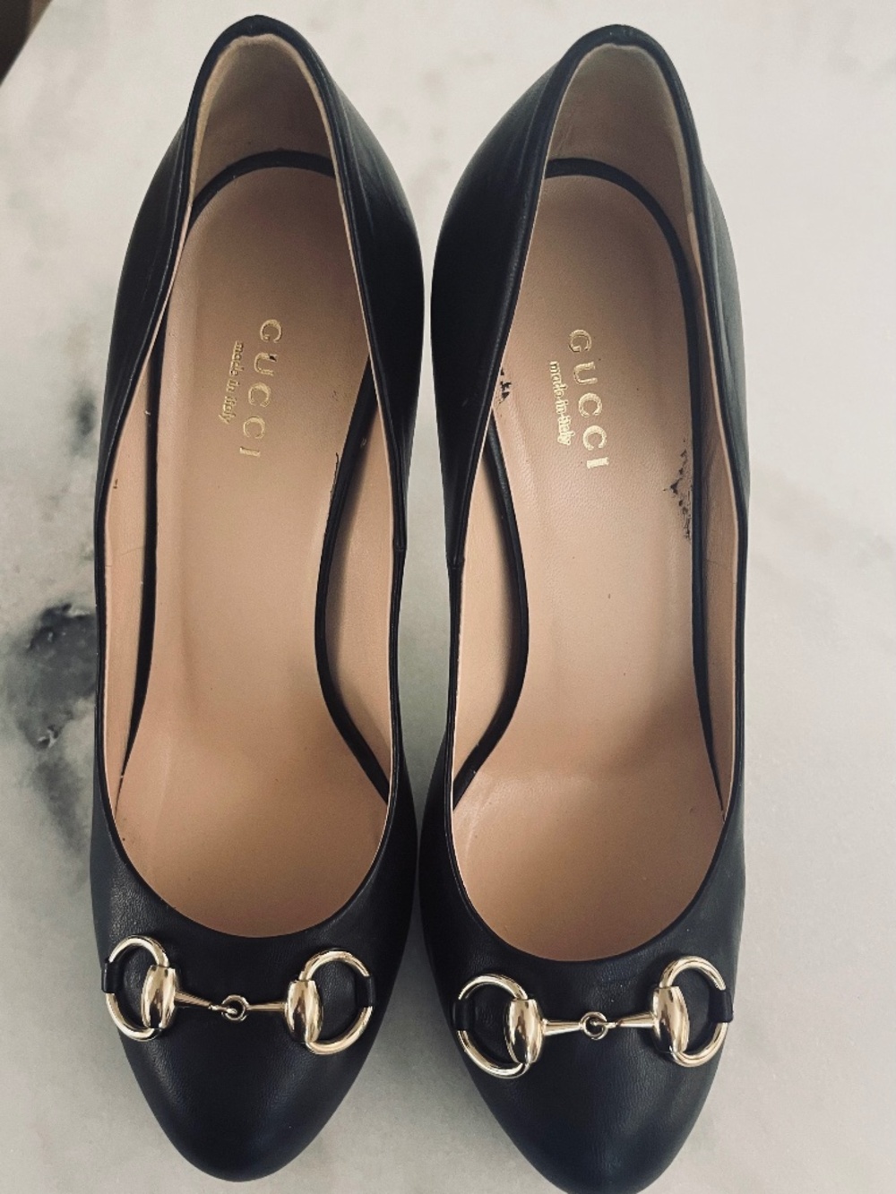 GUCCI Horsebit Platform Pumps Black Leather 37 1/2